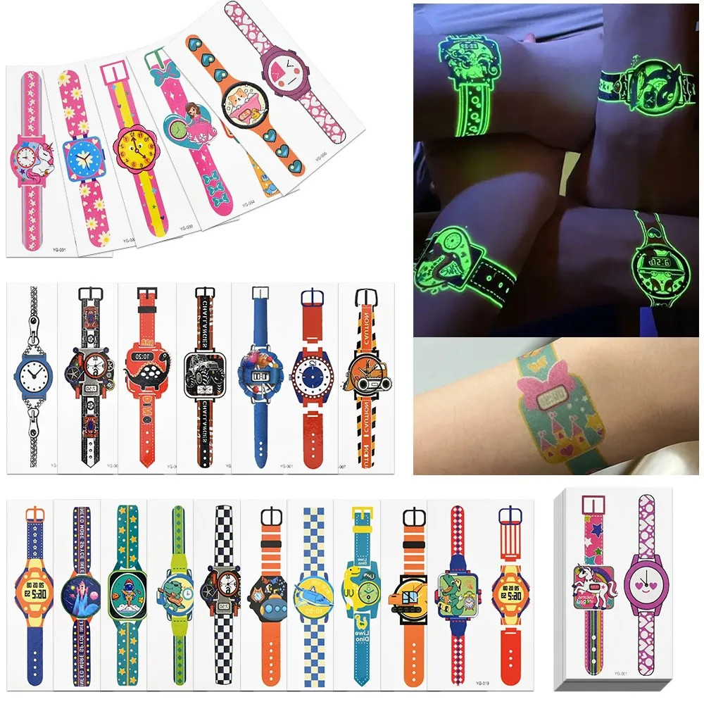 Top Trends: 10Pcs / Set Kids Cartoon Watch Luminous Tattoos Stickers Kawaii Cute Wristwatch Waterproof Temporary Tattoo For Children Boy Girls Shoppable Styles