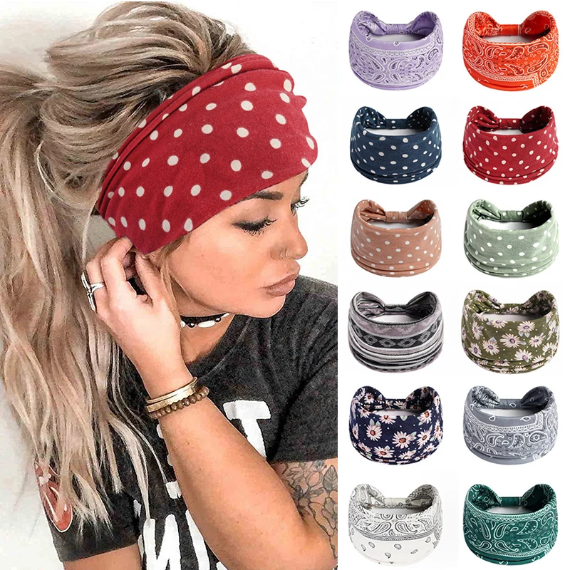 Top Trends: Floral Wide Headbands Pot Dot Knot Elastic Hair Bands Cotton Stretch Turban Headwrap Yoga Sport Running Bandage Soft Bandana Shoppable Styles