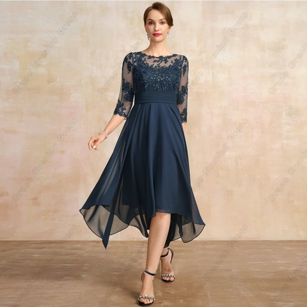 Top Trends: Scoop Three Quarter Mother Of Bride Dresses Tea Length 2023 Summer Wedding Party Dresses With Lace Zipper Back Robe De Soirée Shoppable Styles