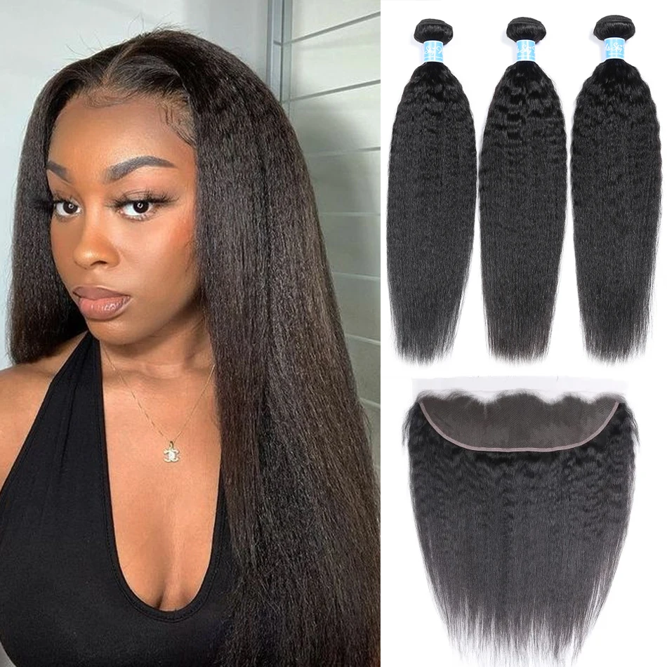 Top Trends: Alisky Hair Peruvian Hair Bundles With Frontal Kinky Straight Lace Frontal Closure With Bundles Human Hair Bundles With Frontal Shoppable Styles