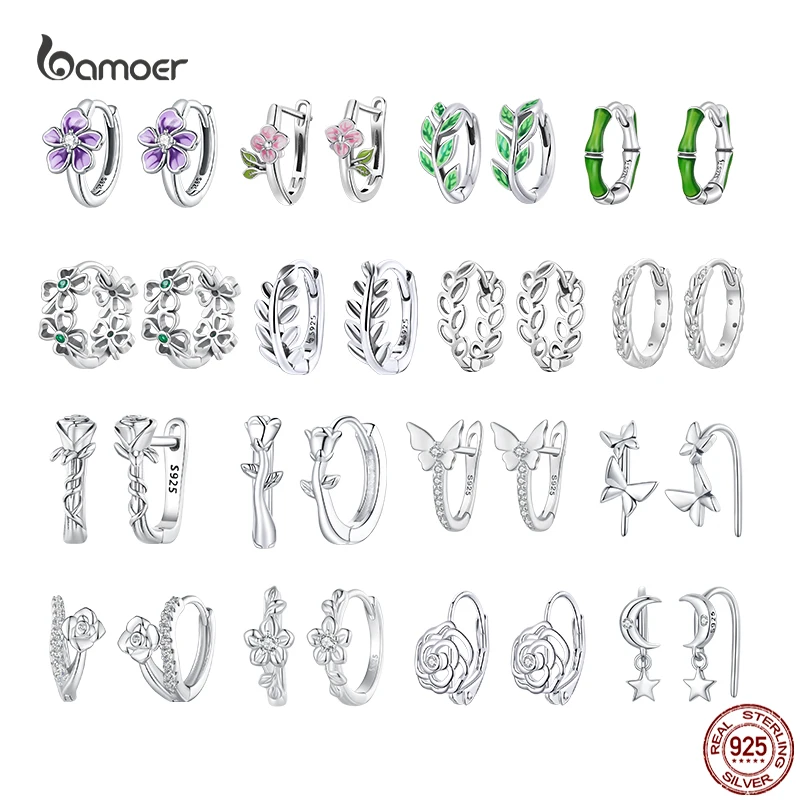 Top Trends: Bamoer 925 Sterling Silver Simple Flower Series Hoop Earrings Fashion Piercing Ear Buckles For Women Fine Wedding Jewelry Gifts Shoppable Styles