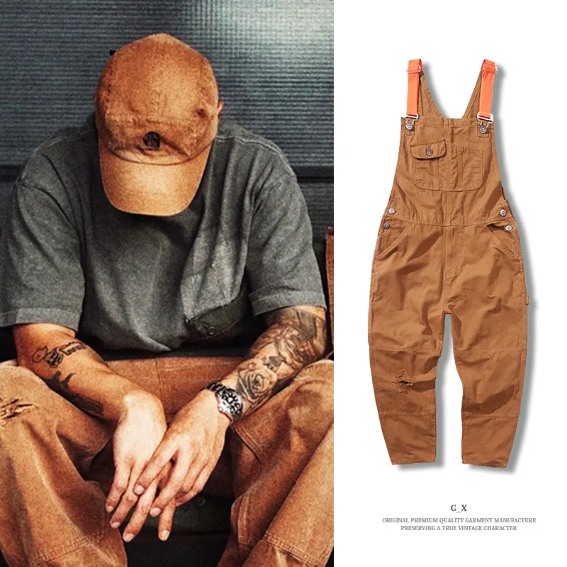 Top Trends: Retro Overalls Mens Casual Pants Bib Cargo Pants Ripped Jeans Mens Loose Trousers Patchwork Jogging Pants Vintage Streetwear Shoppable Styles