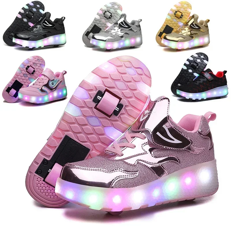 Top Trends: Kid Boys Girls Flashing Roller Skate Shoes Children Fashion LED Light Up Shoes USB Charging Luminous Wheels Sneakers For Street Shoppable Styles