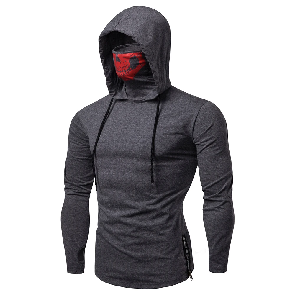 Top Trends: Factory Direct Sales Solid Color Sport Leisure Fitness Mask Skull Print Sweatshirt Men's Thin Sweater Hooded Long-sleeved Hoodie Shoppable Styles