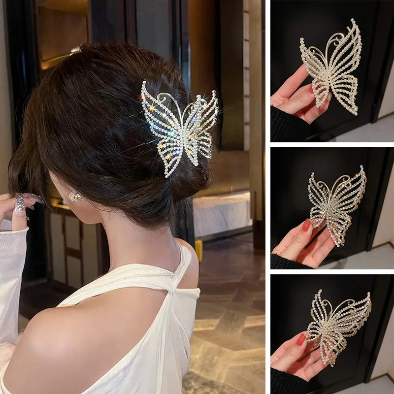 Top Trends: Exquisite Rhinestone Butterfly Hair Claw Clips For Women Elegant Pearl Hair Crab Barrette Headwear WOMAN HAIR CLIP Ponytail Clip Shoppable Styles