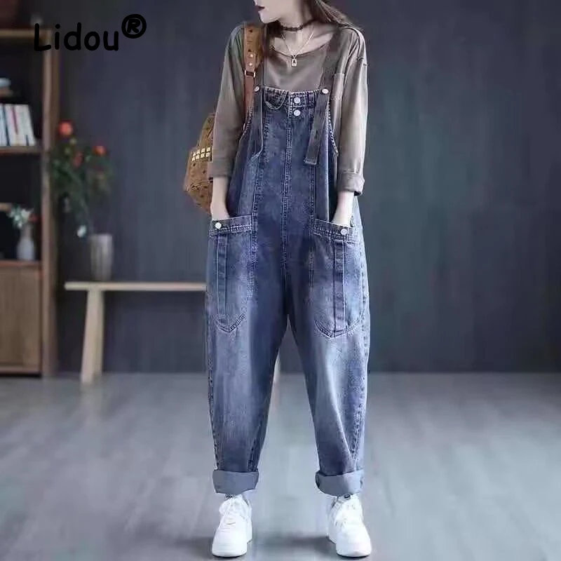 Top Trends: Vintage Casual Streetwear Big Pocket Loose Jeans Harem Pants Overalls Jumpsuit Women&#039;s Korean Style Baggy Denim Rompers Trousers Shoppable Styles