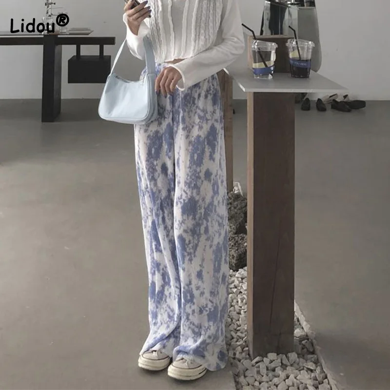 Top Trends: Sweet Tie Dye Wide Leg Pants For Women&#039;s New Pleated Design Leisure Loose High Waisted Draped Straight Leg Floor Mop Trousers Shoppable Styles