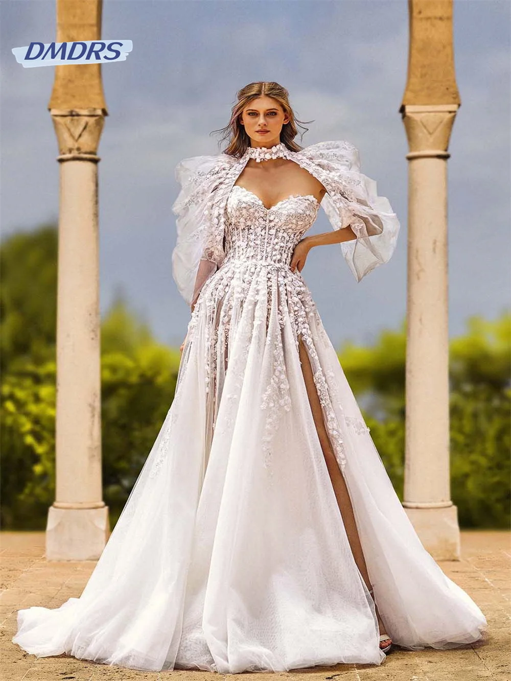 Top Trends: Bohemian Strapless Appliques Wedding Dress Romantic Detachable Sleeve Floor-length Bridal Gown Pastrol Vestidos De Novia Shoppable Styles