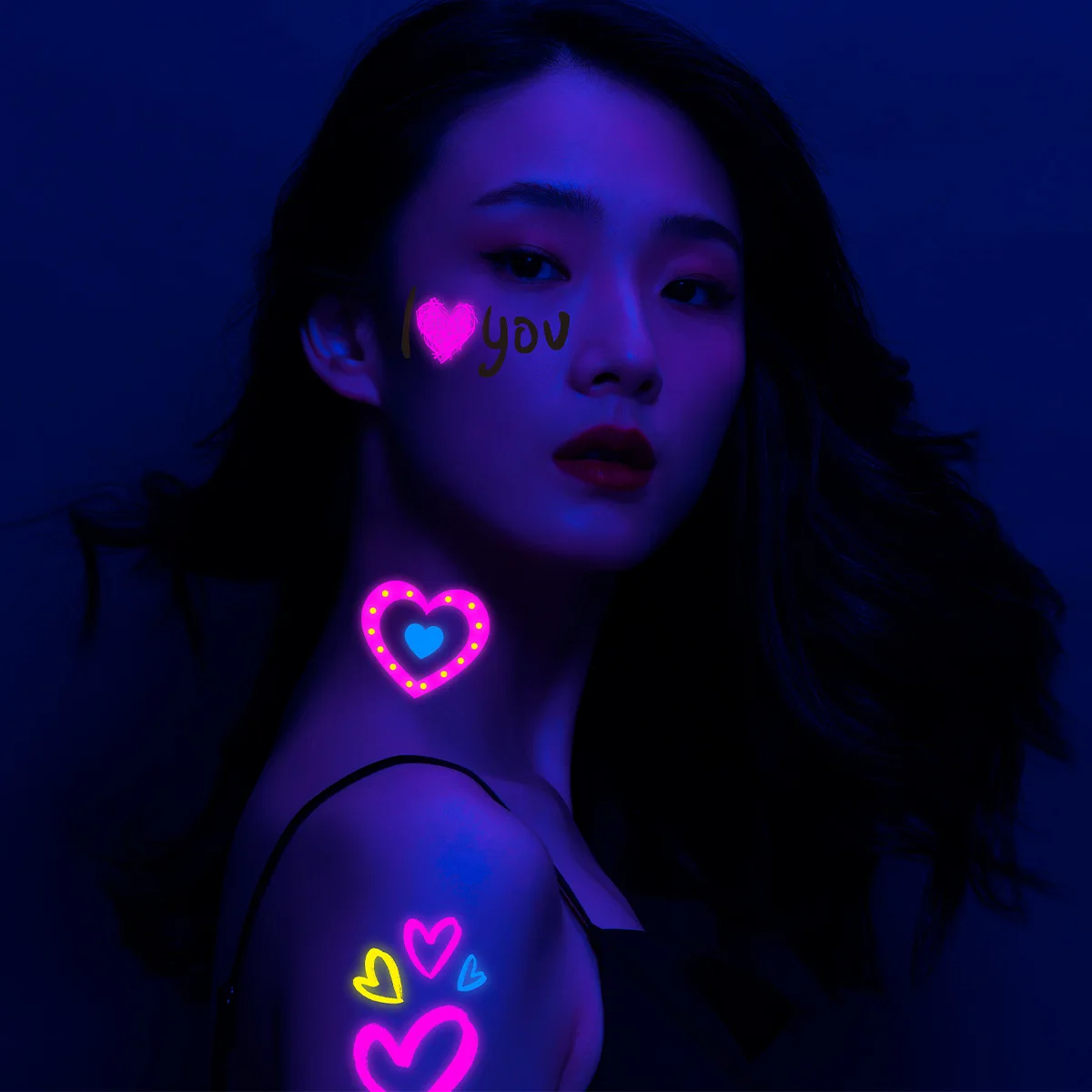 Top Trends: New Fluorescent Heart Graffiti Face Tattoo Lipstick Halloween Party Nightclub Glitter Fake Tattoo Shoppable Styles