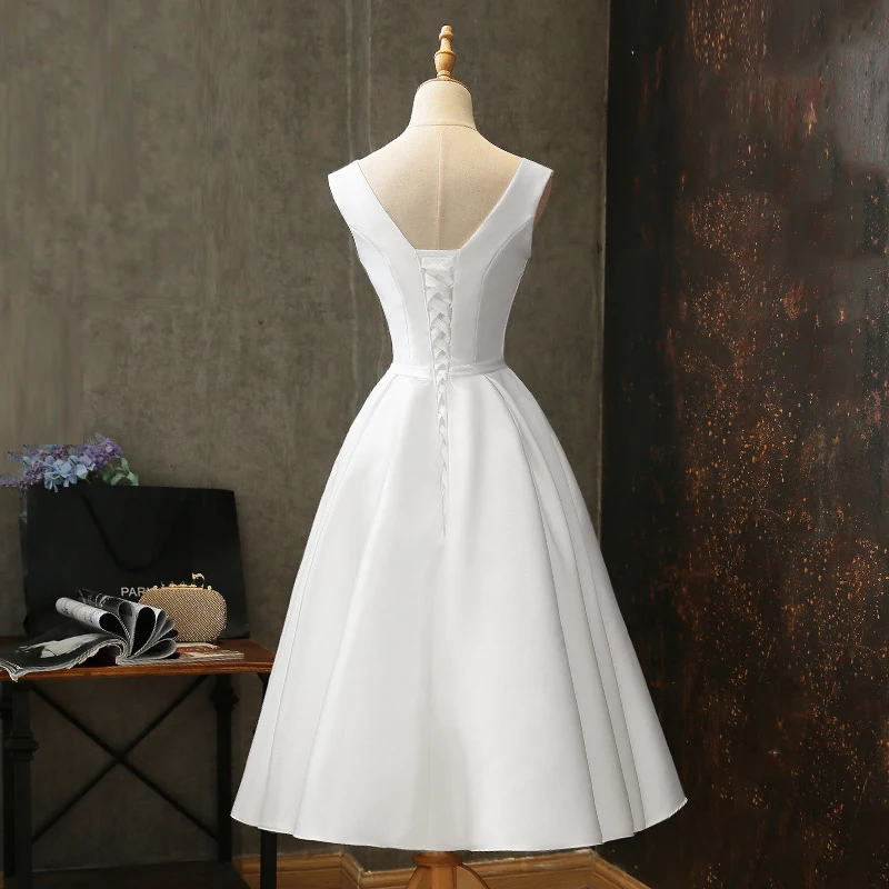 Top Trends: Sexy V Neck White Satin Midi Bride Dress Summer Elegant Prom Evening Wedding Bridesmaid Guest Long Party Dresses For Women 2023 Shoppable Styles - Image 3