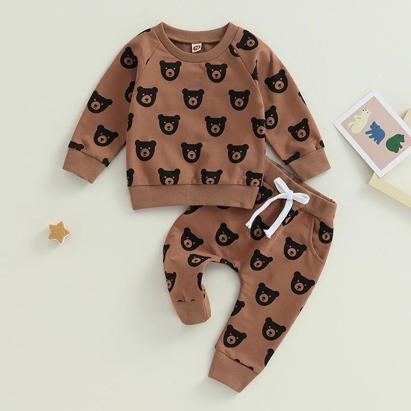 Top Trends: EWODOS Toddler Baby Boys Fall Pants Set Bear Print Long Sleeve Sweatshirt With Elastic Waist Sweatpants Infant Clothes Set Shoppable Styles