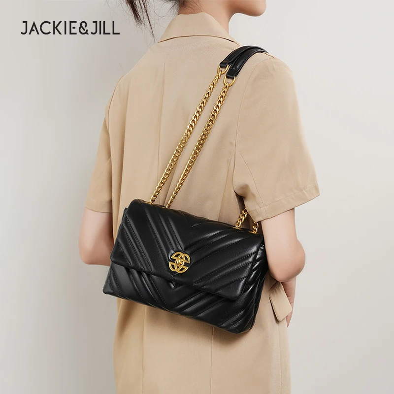 Top Trends: Jackie&Jill High Quality Rhombus Chain Small Square Bag Ladies Cowhide Underarm Bag Genuine Leather Shoulder Messenger Bag Shoppable Styles