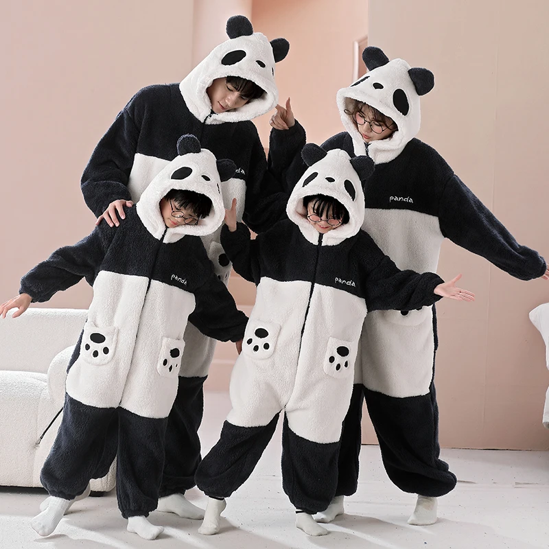 Top Trends: Parent-Child Outfit Pijamas Jumpsuits Kawaii Cartoon Panda Women Men Sleepwear Hoodies Winter Thicken Pajamas Onesie Pyjamas Shoppable Styles