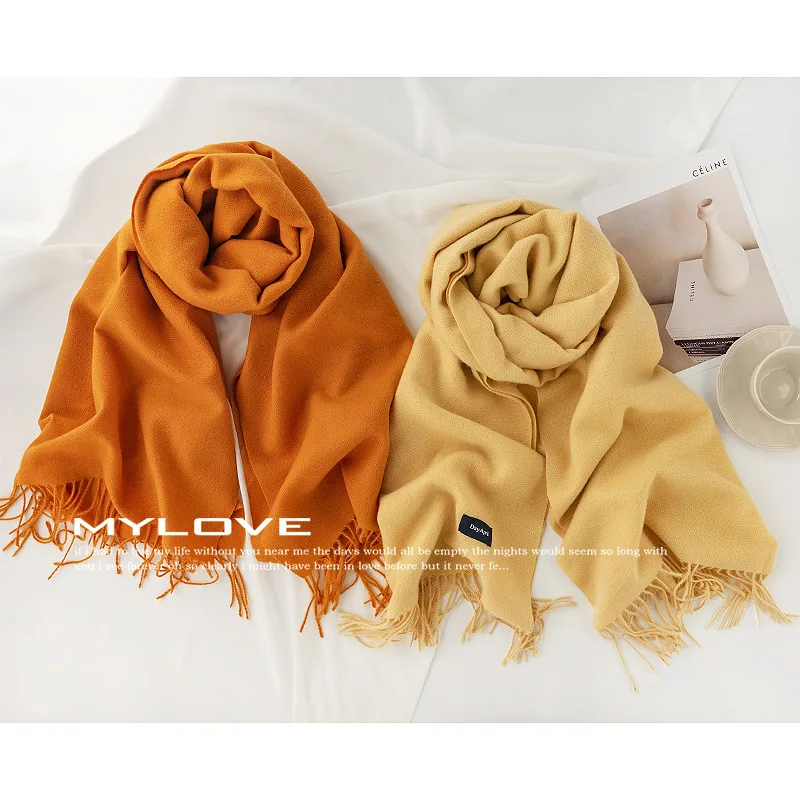 Top Trends: Winter Fashion Trend Versatile Solid Color Women's Scarf Imitation Cashmere Tassel Thickening Warm Neck Protection Elegant Shawl Shoppable Styles - Image 5