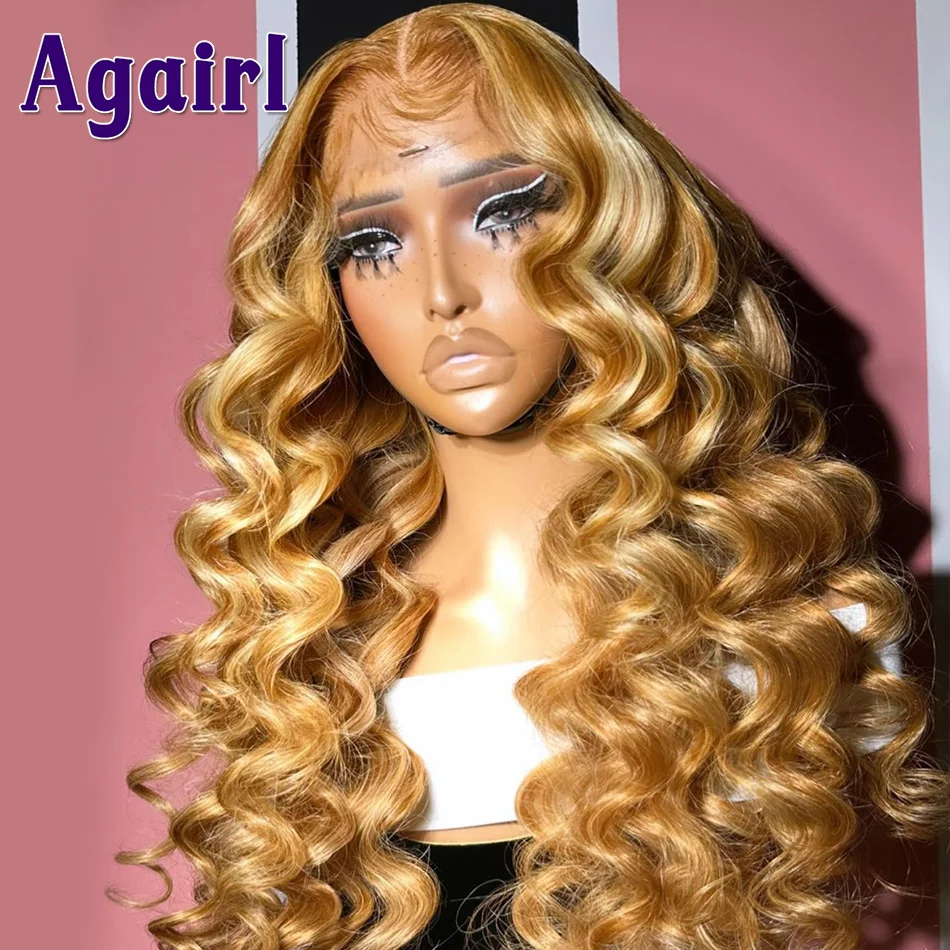 Top Trends: Highlight Honey Blonde 6x6 Lace Closure Wig 13X6 Loose Wave Lace Frontal Human Hair Wigs With Baby Hair Malaysian Virgin Wigs Shoppable Styles - Image 3