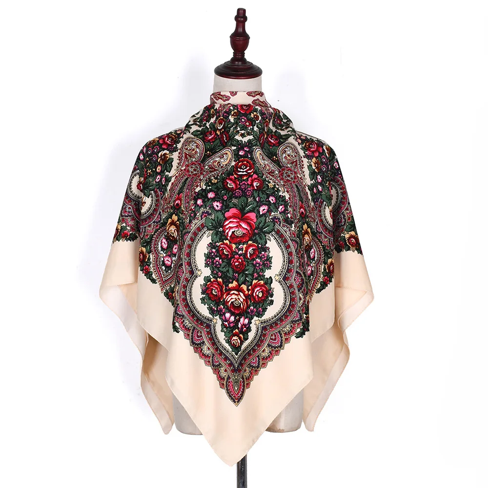 Top Trends: 110*110cm Russian Square Scarf Women Floral Print Bandana Ethnic Shawl Babushka Handkerchief Head Wraps Travel Sunscreen Shawls Shoppable Styles