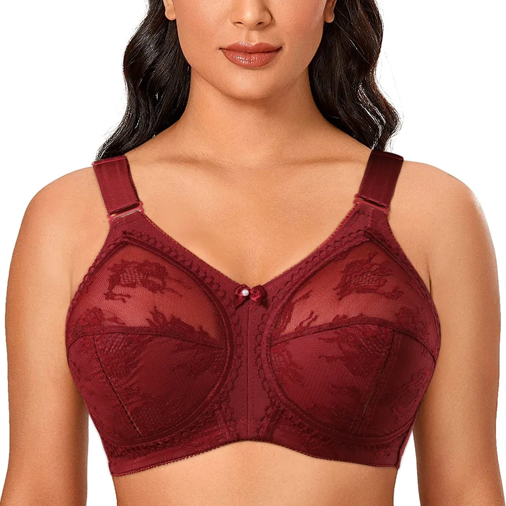 Top Trends: New Wine Red Sexy Bra Women Bra Full Coverage Unlined Ultra Thin Plus Size Bra Wireless Big Minimizer Bras Big Size B C D DD E Shoppable Styles