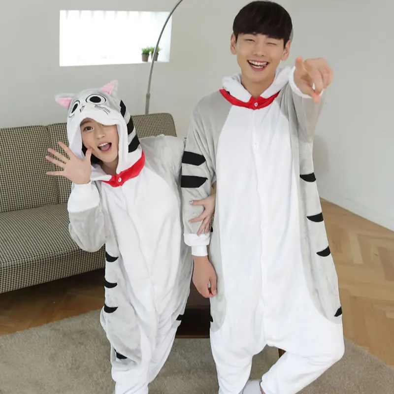 Top Trends: Unisex Winter One-Piece Cartoon Grey Cat Pajamas With Two Pink Pointed Ears Polyester Warm Comfortable Lovely Sleepwear Cosplay Shoppable Styles