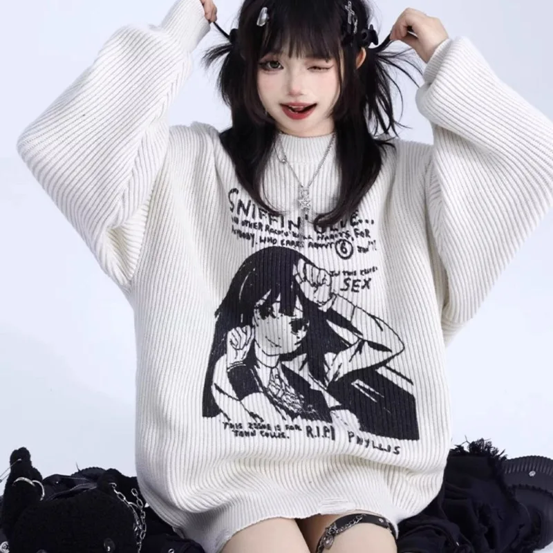 Top Trends: HOUZHOU Y2k Harajuku Anime Knit Sweater Women Oversized Vintage Autumn Japanese Fashion Pullover Gothic Streetwear Korean Jumper Shoppable Styles