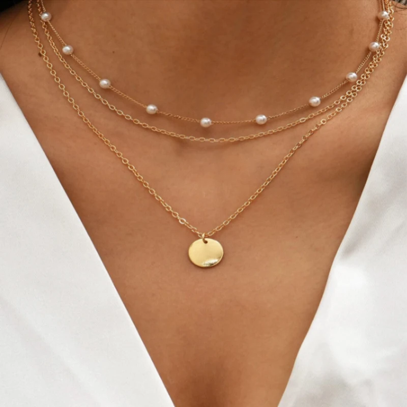 Top Trends: Fashion Vintage Crystal Pearl Pendant Necklace Statement Clavicle Pearl Chain Layered Collar Necklace Trend Pendant Jewelry 2022 Shoppable Styles