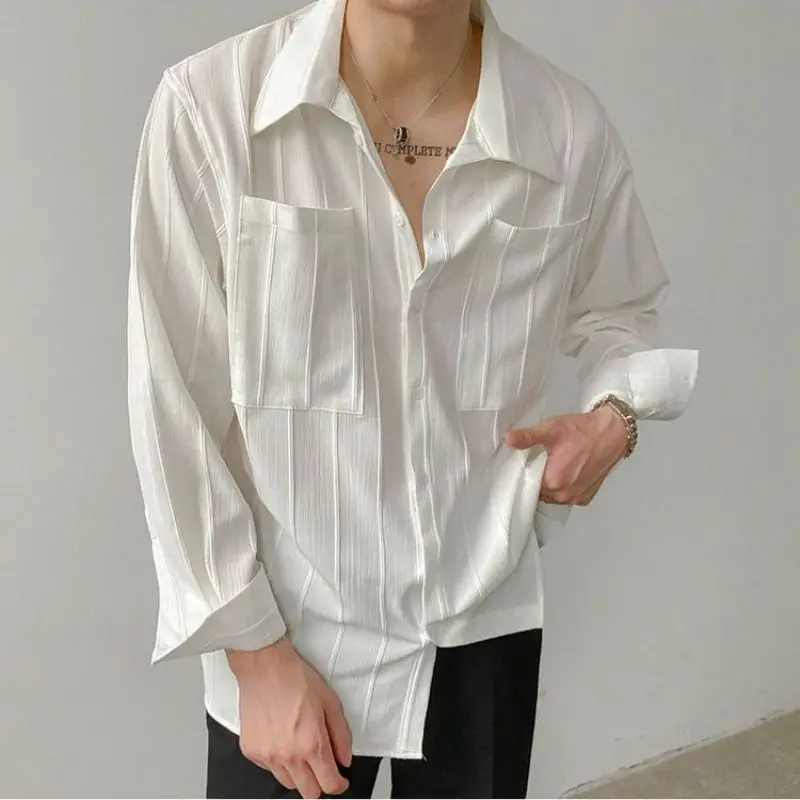 Top Trends: Fashion Lapel Button Spliced Pockets All-match Shirts Men's Clothing 2023 Spring New Loose Casual Tops Solid Color Korean Shirt Shoppable Styles