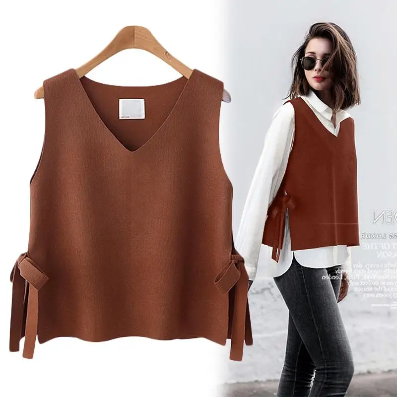 Top Trends: Women Vest Spring And Autumn Short Women's Vest Korean Version Of The Wool Vest Women's Belt With Knit Wild Wear Cashmere Vest Shoppable Styles - Image 3