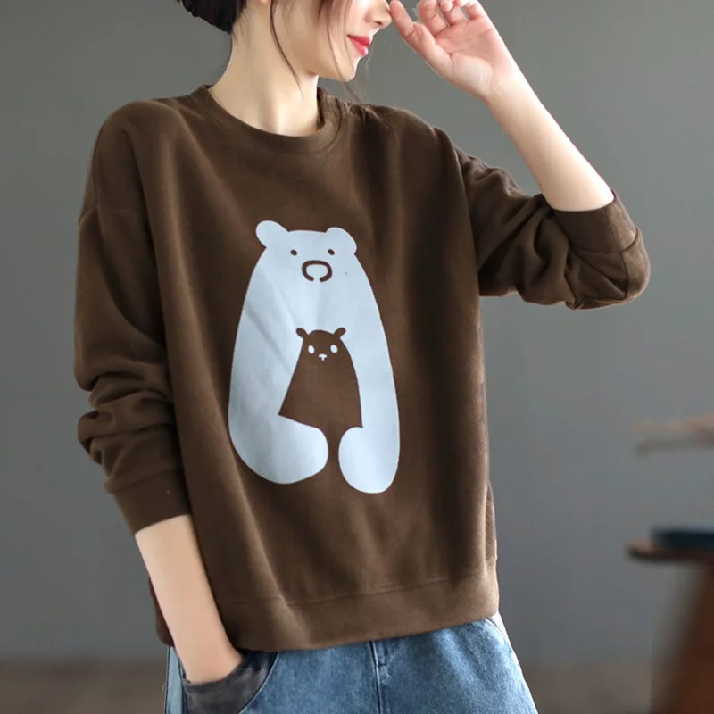 Top Trends: Women's Sweater New White Loose Versatile Fashion Age Reducing Printing Cotton Women's Casual All-match Lady Classic Top Shoppable Styles