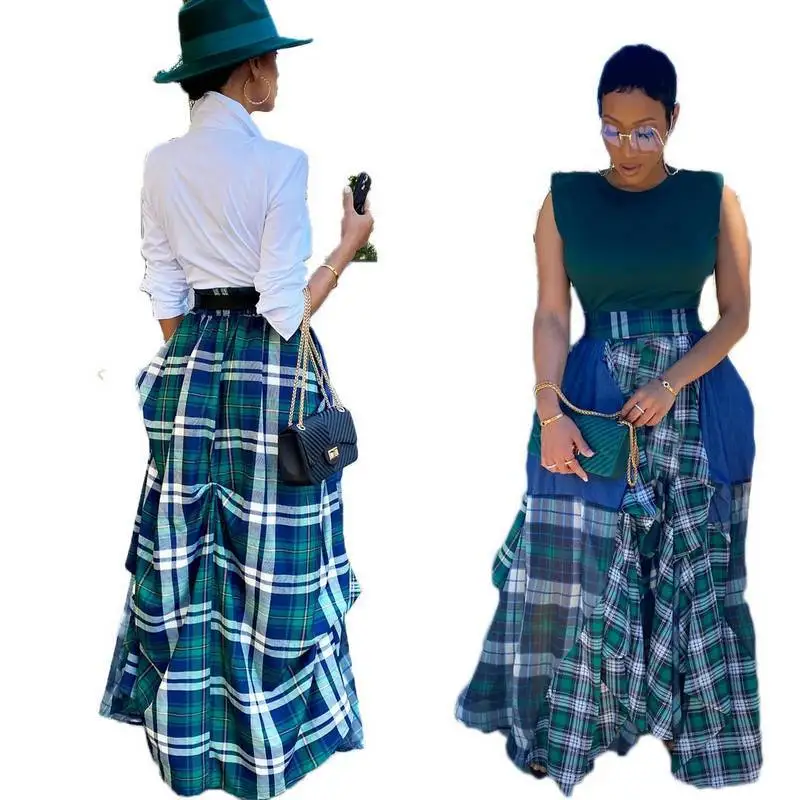 Top Trends: Plaid Print Patchwork Loose Women Maxi Skirt 2023 Summer Fashion Multi Colors Elastic Waist Skirts Streetwear Vacation Christmas Shoppable Styles - Image 6