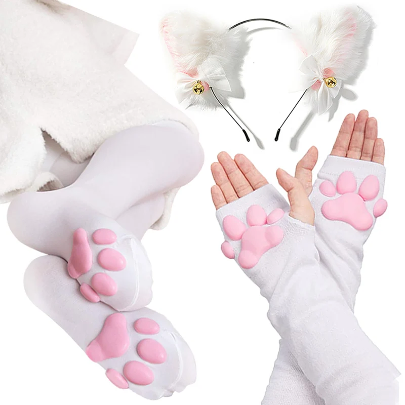 Top Trends: Cat Paw Thigh High Socks Golves Sleeves Cute Soft 3D Toe Beans Stocking Mittens Kitten Claw Pad Socks For Girl Women Cosplay Set Shoppable Styles