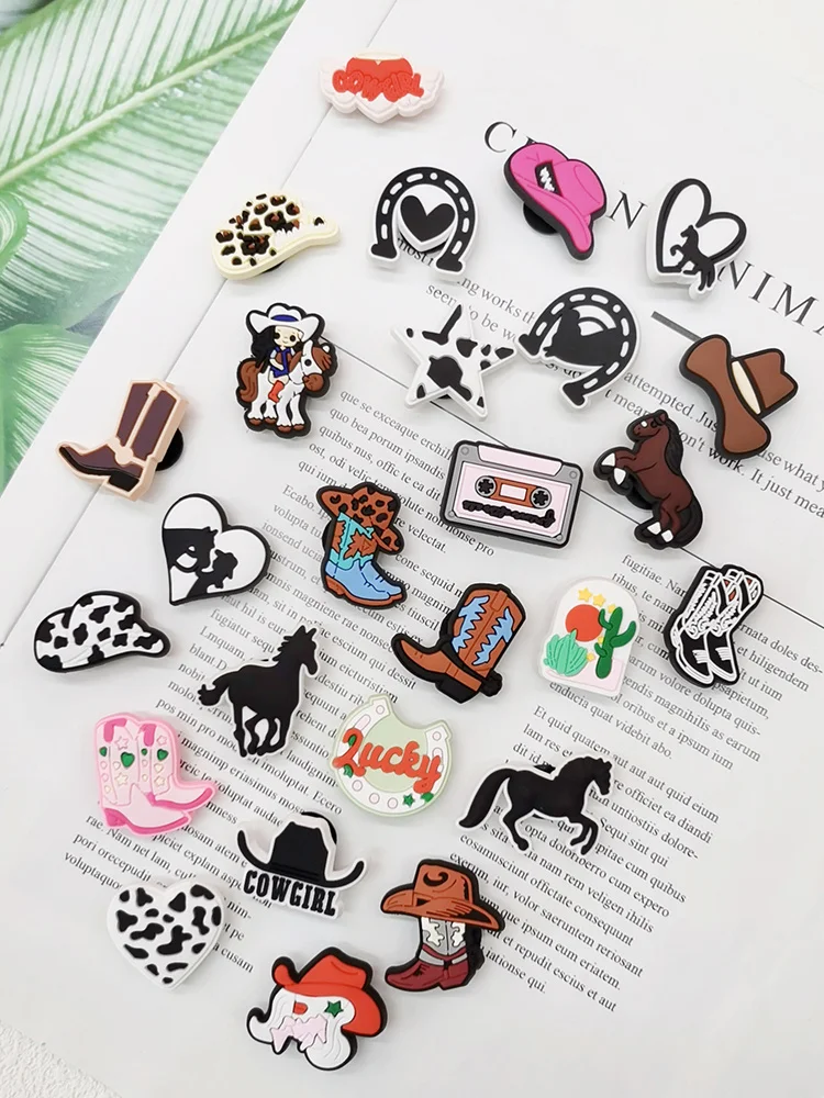 Top Trends: Novelty Cowboys Style Shoe Charms Diy PVC Buckle Decorations Funny Pattern Clog Shoes Accessories For Croc Pins Adult Kids Gifts Shoppable Styles