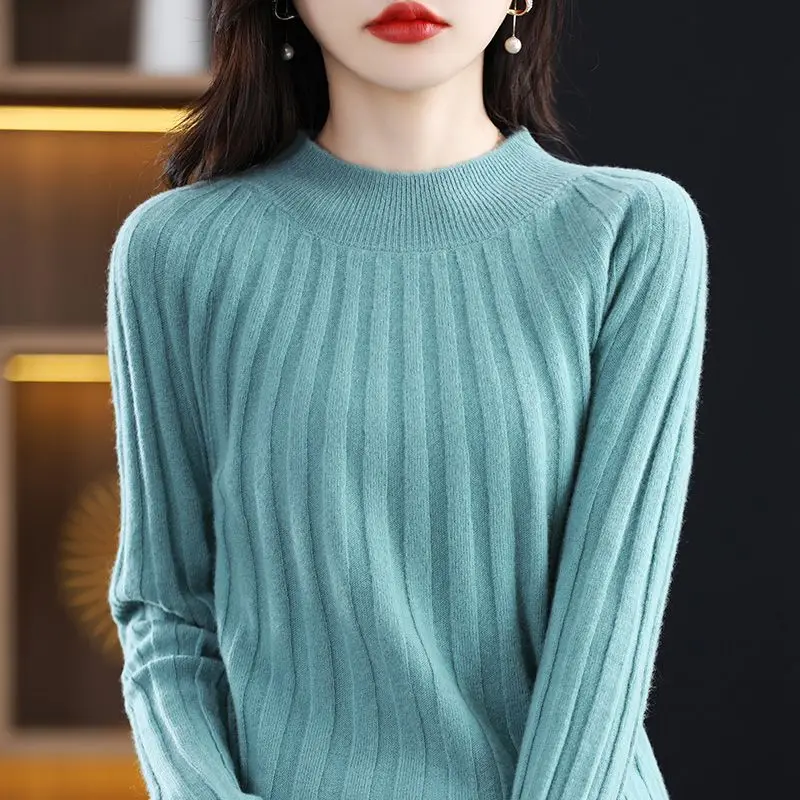 Top Trends: 2023 Spring And Autumn Women&#039;s Fashion Korean Edition Solid Color Versatile Comfortable Half High Collar Long Sleeve Knitted Top Shoppable Styles