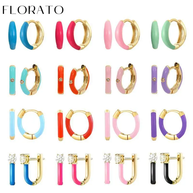 Top Trends: Pendientes 925 Sterling Silver Ear Buckle Colorful Enamel Hoop Earring CZ Gold Earrings For Women Fashion Jewelry Birthday Gift Shoppable Styles