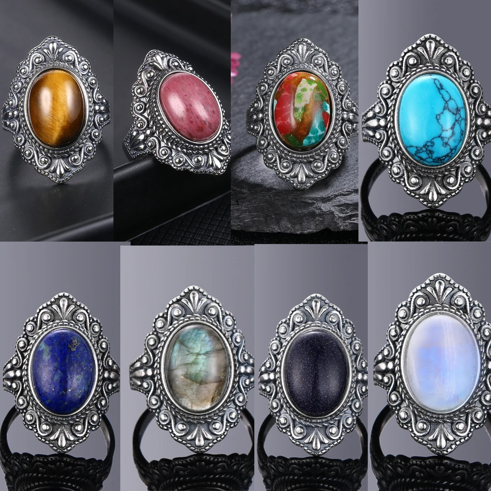 Top Trends: Oval Natural Labradorite Rings For Women Men 925 Sterling Silver Ring Finger Ring Retro Gemstone Rings Jewelry Party Gift Shoppable Styles