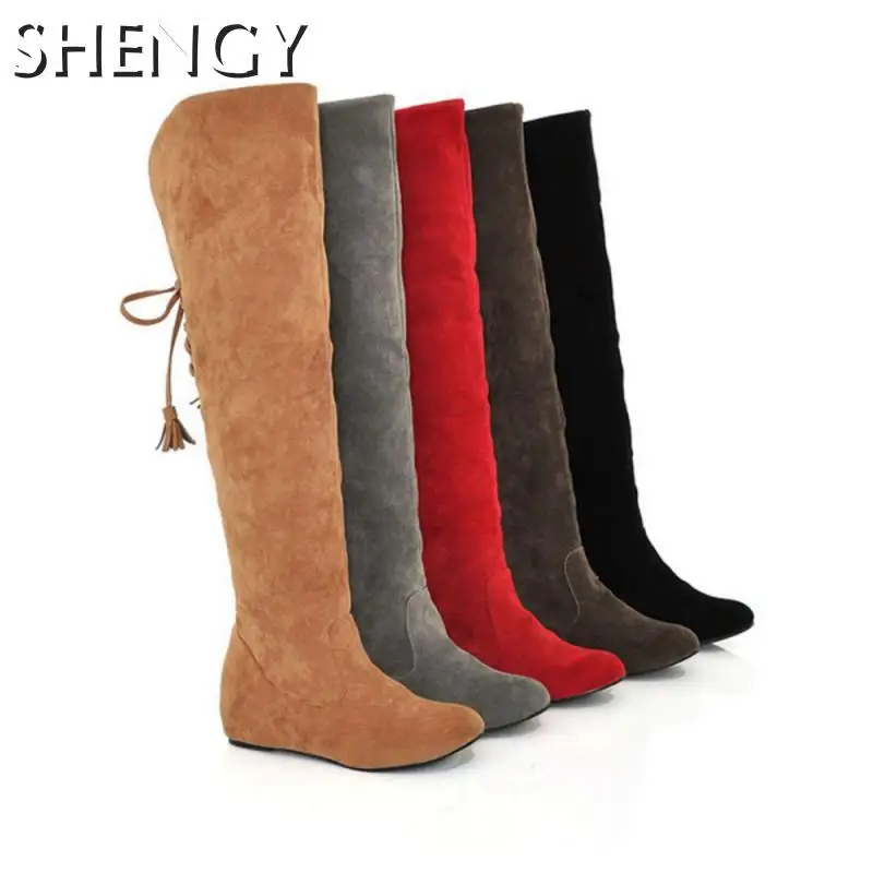 Top Trends: Sexy Womens Boots Winter Keep Warm Over The Knee Boots Faux Suede Wedges Thigh High Boots Comfortable Lace Up Shoes Mujer Botas Shoppable Styles