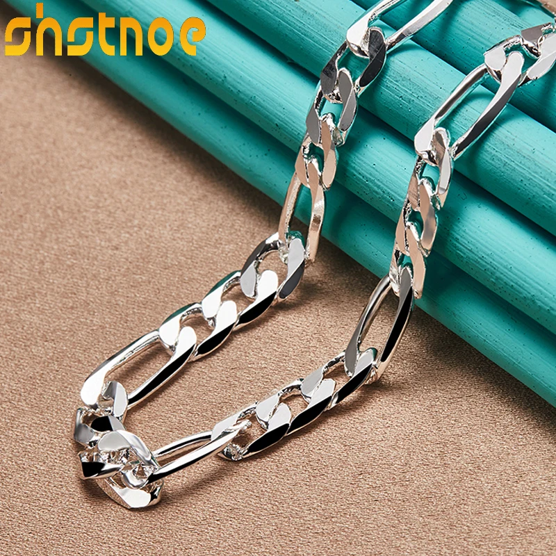 Top Trends: 925 Sterling Silver 8mm Geometric 20 Inch Cuban Chain Necklace For Man Women Party Engagement Wedding Gift Fashion Charm Jewelry Shoppable Styles