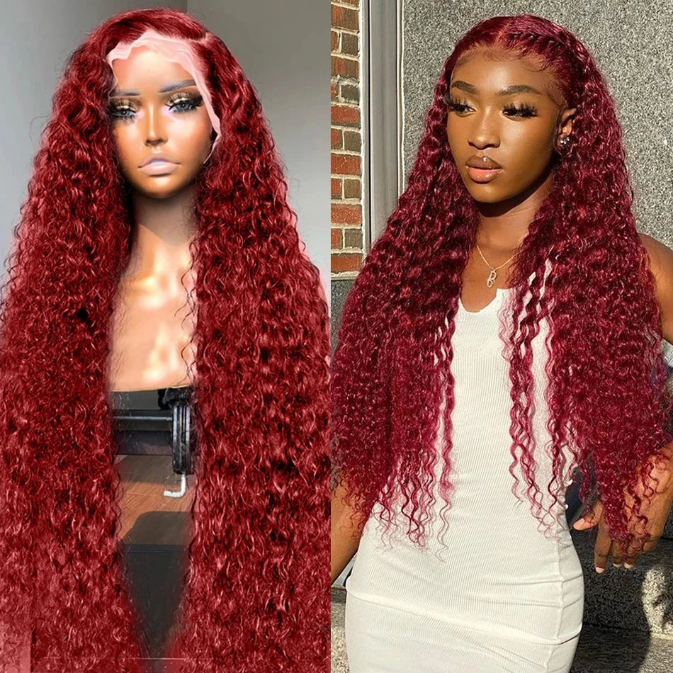 Top Trends: 99j Colored Lace Front Human Hair Wigs Deep Wave Burgundy 13x6 Hd Lace Frontal Wig 13x4 Brazilian Glueless Preplucked Curly Wigs Shoppable Styles