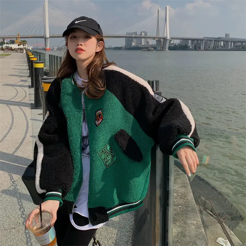 Top Trends: Deeptown Vintage Korean Style Women Baseball Jackets Oversized Streetwear Y2k Hip Hop Female Zip Up Bomber Jacket Kpop Green Top Shoppable Styles