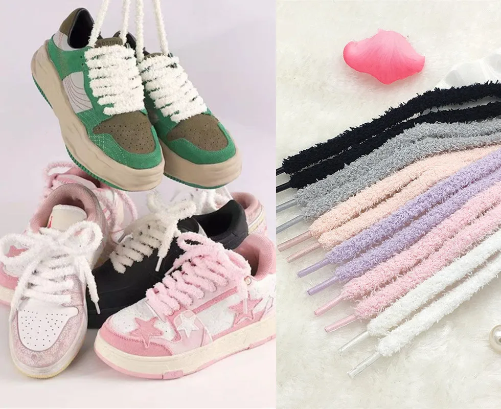 Top Trends: Fluffy Cute Caterpillar Shoelace Plush Snowflake Low-top Canvas White Pink Sports Casual Leather Shoes Laces Women Men Shoelaces Shoppable Styles