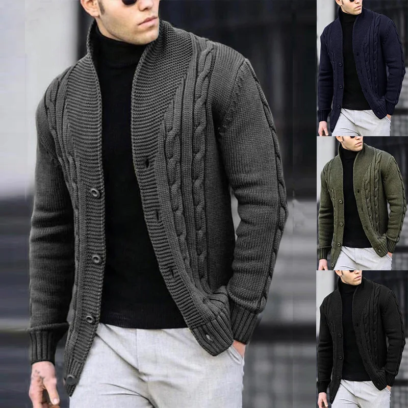 Top Trends: Men&#039;s Knitted Twist Cardigan Sweater, Long Sleeve, Black Knit Jacket, Men&#039;s Coat, Casual Knitwear, Autumn, Winter Clothing, 2023 Shoppable Styles