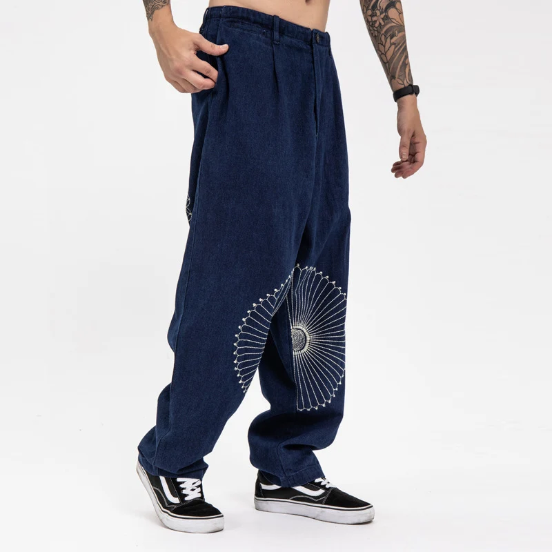 Top Trends: Japanese Fashion Brand Kapital Hirata Embroidered Casual Printed Pants Trend Versatile Retro Loose Jeans Male Vintage Trousers Shoppable Styles