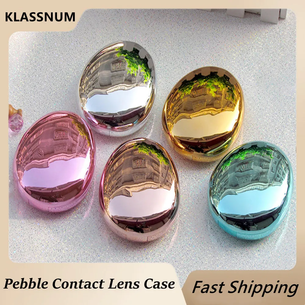 Top Trends: 5 Colors Pebble Contact Lens Case Cosmetic Case Portable Ultra-thin Mirror Simple Contact Lens Companion Box Travel Storage Box Shoppable Styles