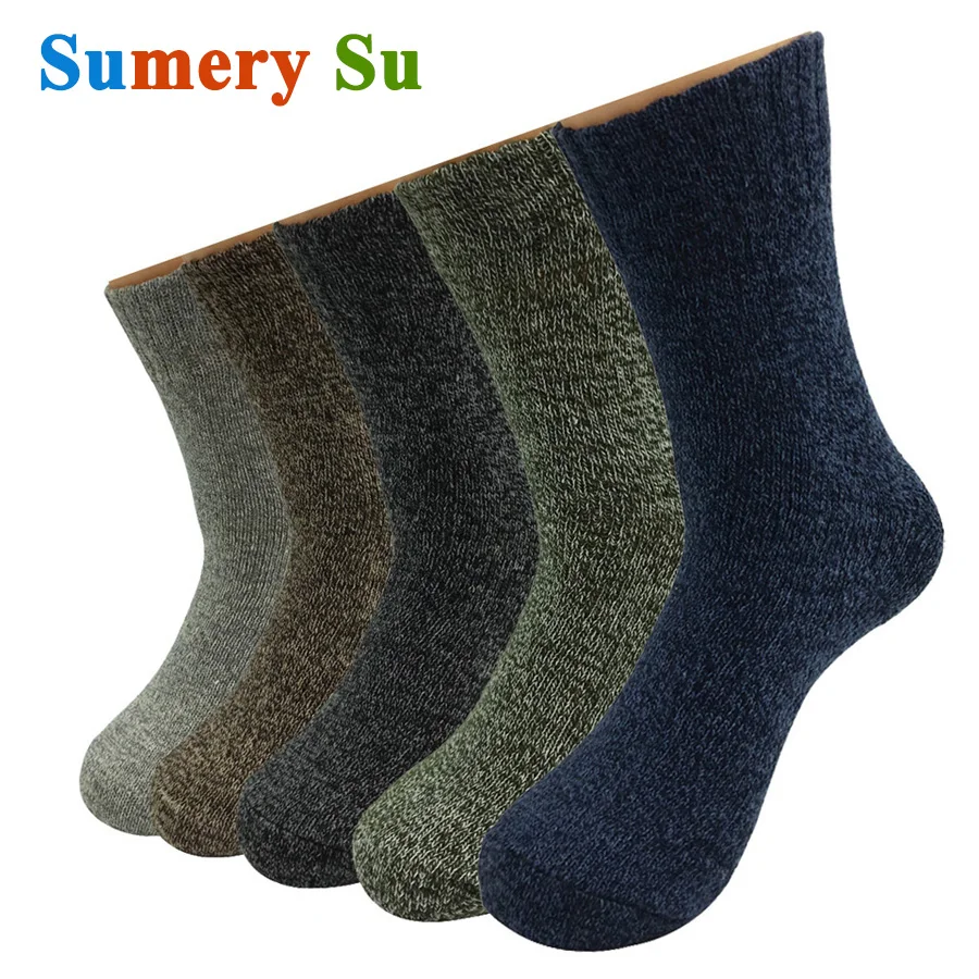 Top Trends: 5 Pairs / Lot Wool Socks Men Winter Warm Cashmere Comfortable Long Crew Casual Bohemian Sock Male Gift For Husband Father 4 Styles Shoppable Styles