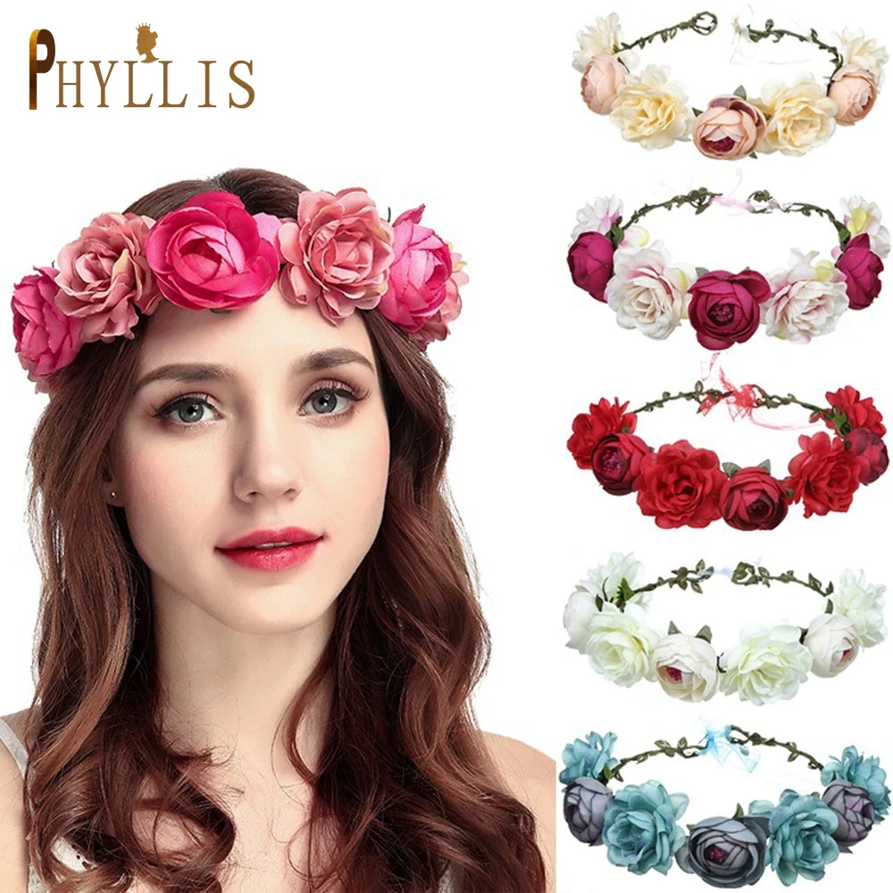 Top Trends: A65 Bohemian Crowns Beach Wedding Wreaths Romantic Bride Floral Headband Garland Party Artificial Flowers Wedding Brithday Decor Shoppable Styles