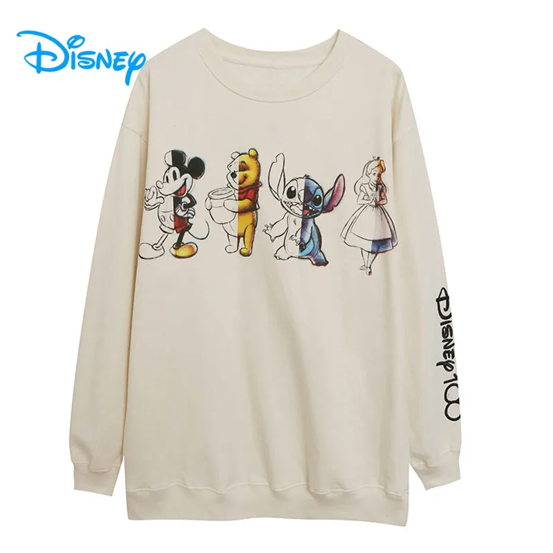 Top Trends: Disney 100th Anniversary Embroidery Fleece Sweatshirt Mickey Pooh Stitch Alice Cartoon Jumper Women Casual O Neck Pullover Tops Shoppable Styles