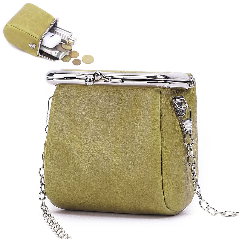 Top Trends: Retro Square Women Coin Purses Genuine Leather Hasp Small Wallet With Chain Key Lipstick Card Holder Female Clutch Shoulder Bag Shoppable Styles