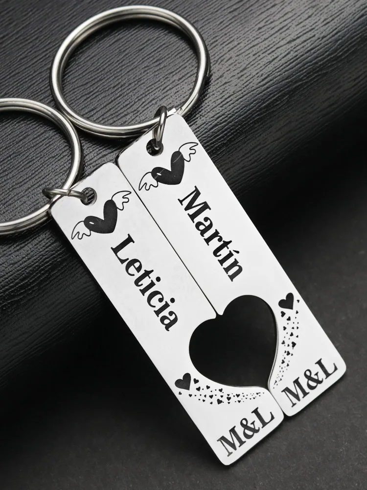 Top Trends: 2 Pcs Personalized Heart Keychain Customized Date Name For Wedding Love Couples Girlfriend Boyfriends Key Chain Ring Gifts P030 Shoppable Styles