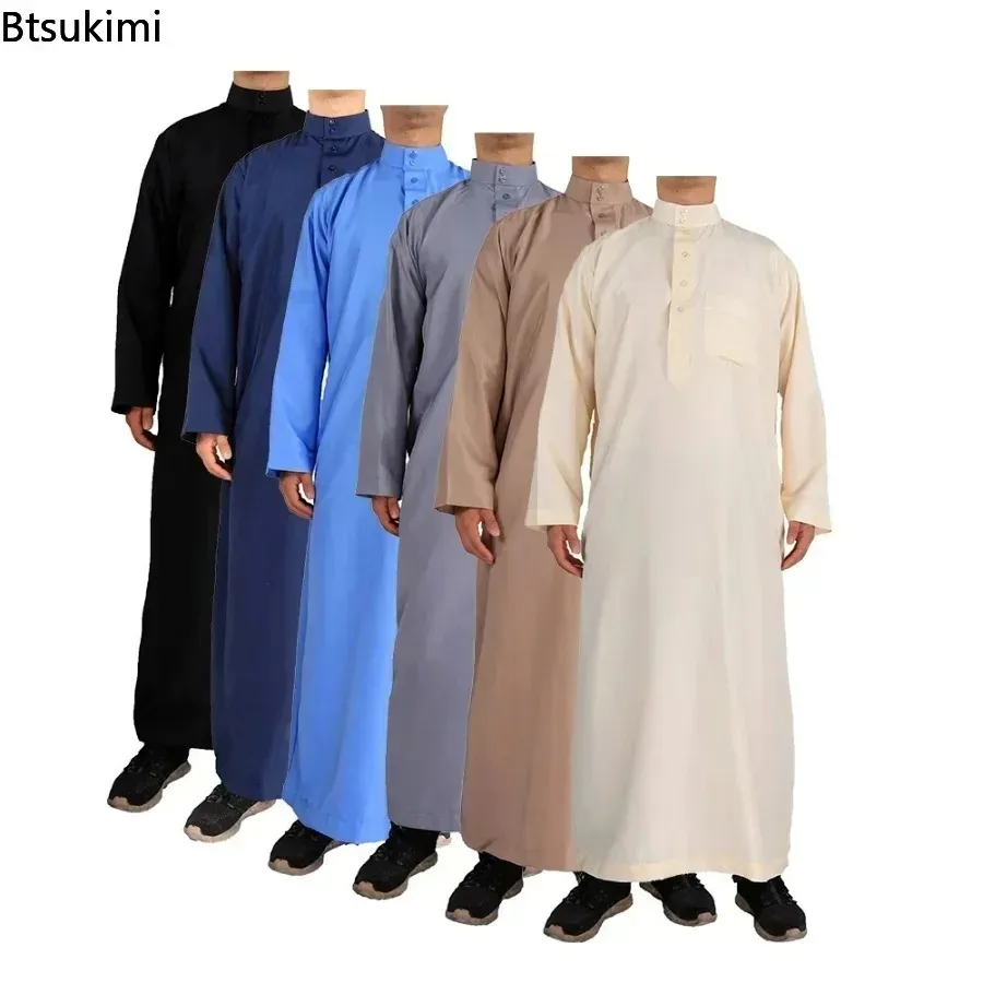 Top Trends: New 2024 Muslim Middle East Men Long Sleeve Arab Crew Neck Islamic Solid Color Kaftan Maxi Dubai Long Jubba Thobe Abaya Clothes Shoppable Styles