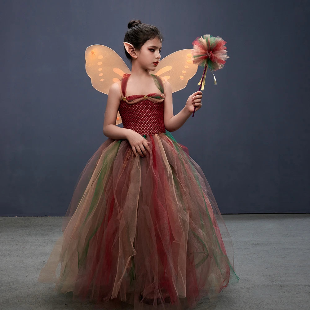 Top Trends: Woodland Fairy Princess Costume For Girls Fancy Tutu Dress With Wings Set Autumn Kids Birthday Party Halloween Cosplay Ball Gown Shoppable Styles