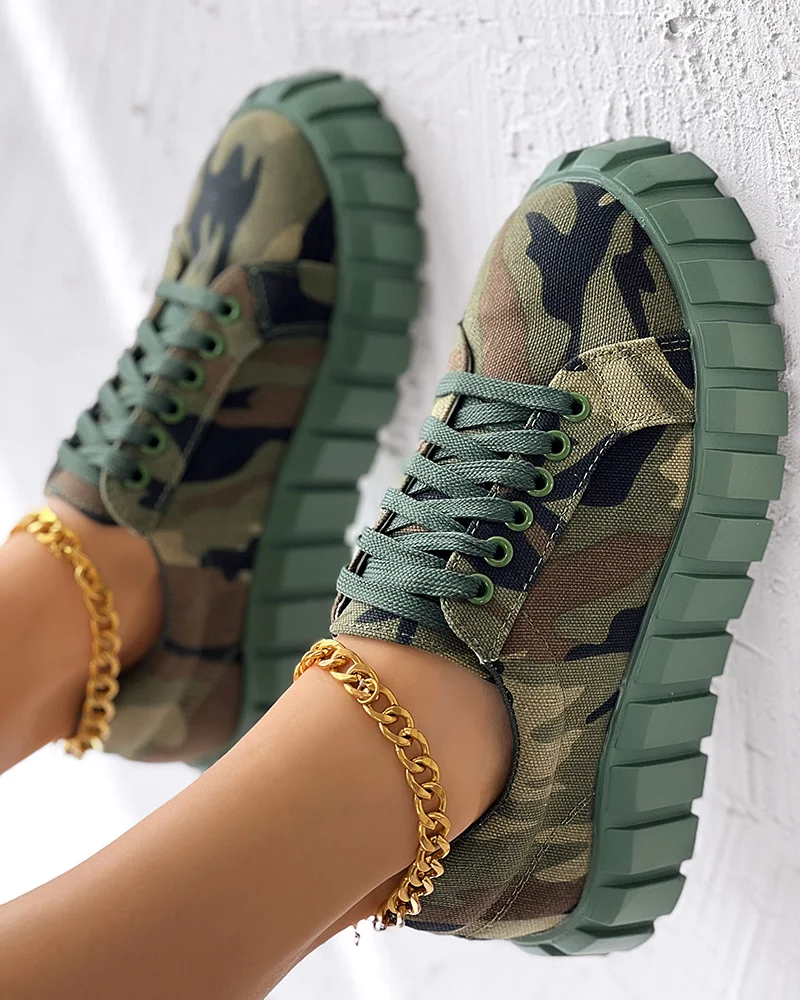 Top Trends: Women Shoes Casual Shoes Round Toe Sport Wear Camouflage Print Platform Lace-up Canvas Sneakers Shoppable Styles