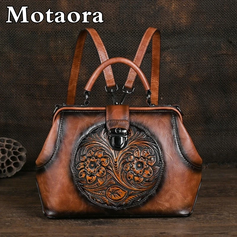 Top Trends: MOTAORA Vintage Luxury Handmade Leather Backpacks For Women Designer Handbags Hasp Ladies Shoulder Bags Embossed Woman Backpack Shoppable Styles